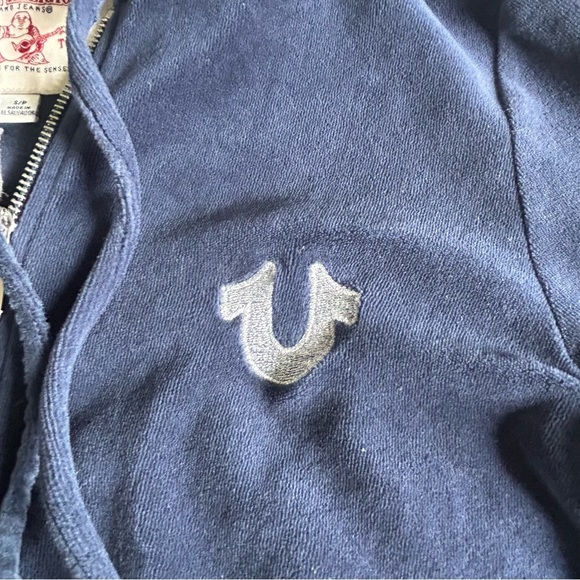 True Religion Womens Blue Velour Zip-Up Hoodie Small - Picture 2 of 4